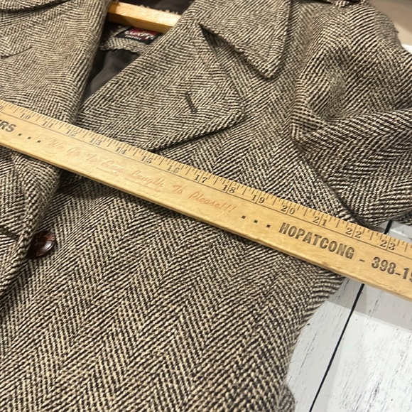Vintage European Craft Poland Brown Trench Herringbone Coat - Picture 6 of 7